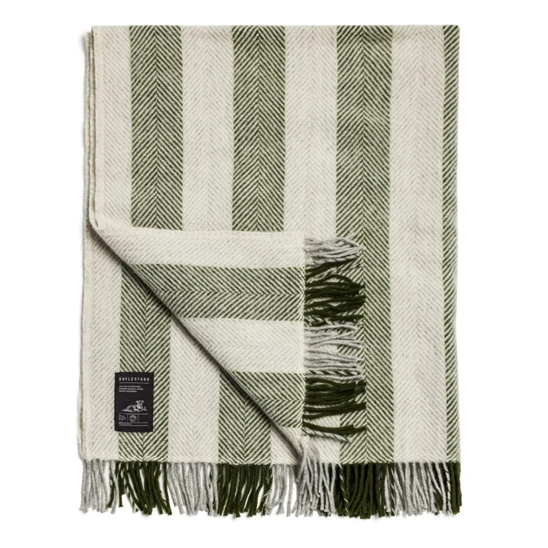 Daylesford Organic Enstone Wool Throw Herringbone Stripe Olive