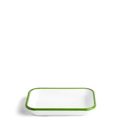 Daylesford Organic White & Green Enamel Rectangular Dish 21cm